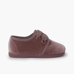 Scarpa di velluto con lacci Rosa Pastello