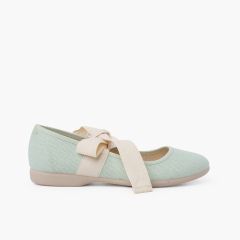 Scarpe con Cinturino Lino con Fiocco Ecru Menta