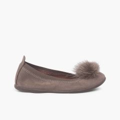 Ballerine con pompon bambina e donna Taupe