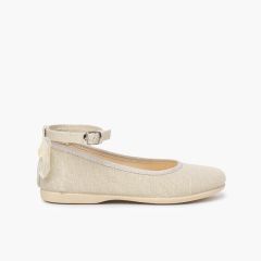 Ballerine lino cinturino fiocco posteriore organza Beige
