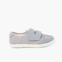Sneakers a Righe e Scamosciati Doppio Chiusura a Strappo Blu grigiastro