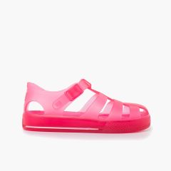  Sandali gomma con suola in tono e chiusura con bottoni a clip Fucsia