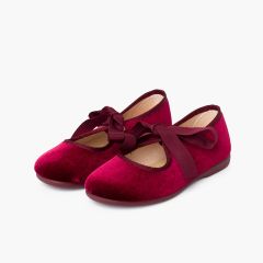 Scarpe cinturino in velluto con fiocco di faglia per bambine  Bordeaux