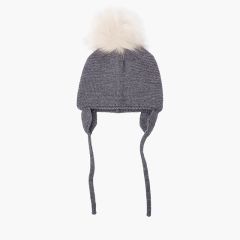 Cappello lana con paraorecchie e pompon pelliccia Grigio medio