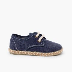 Blucher da ragazzo in tela con suola in iuta bicolor Blu