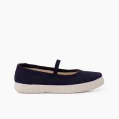 Ballerine in eco canvas con cinturino elasticizzato e suola tennis Blu