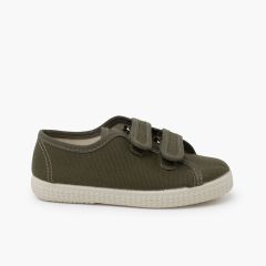 Sneakers in tela riciclata con chiusura a strappo Verde Oliva