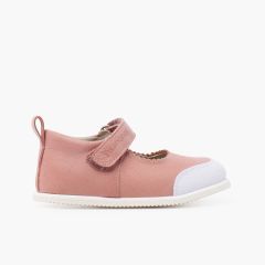 Scarpe con cinturino a strappo in pelle sportive con punta Rosa