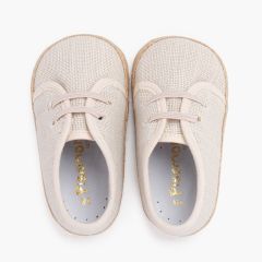 Scarpine da bambino in lino e iuta con lacci elastici Ecru