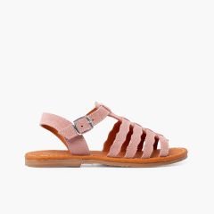 Sandali gladiatore in scamosciato con fibbia Rosa