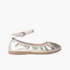 Ballerine in pelle elasticizzata con chiusura a bracciale Champagne