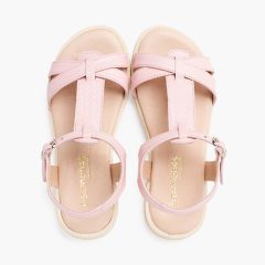 Sandali in morbida pelle con cinturino centrale intrecciato Rosa