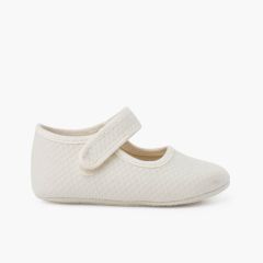 Ballerine con cinturino neonata piquet imbottito chiusura a strappo Beige