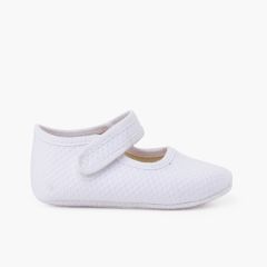 Ballerine con cinturino neonata piquet imbottito chiusura a strappo Bianco