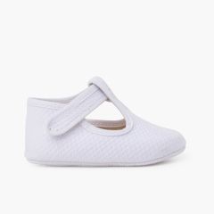 Scarpe occhio di bue neonato piquet imbottito chiusura a strappo Bianco