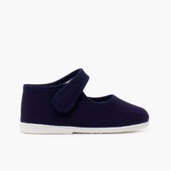 Scarpa con cinturino in tela suola sottile chiusura a strappo Blu
