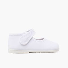 Scarpa con cinturino in tela suola sottile chiusura a strappo Bianco