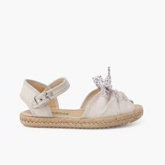 Espadrillas con fiocco Liberty e chiusura con fibbia Beige