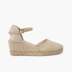 Espadrillas donna zeppa alta fibbia Beige