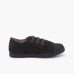 Scarpe sportive in pelle crosta con punta in gomma e lacci  Grigio