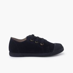 Scarpe sportive in pelle crosta con punta in gomma e lacci  Blu