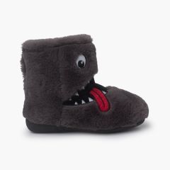 Pantofole d'inverno Disegno del mostro Grigio