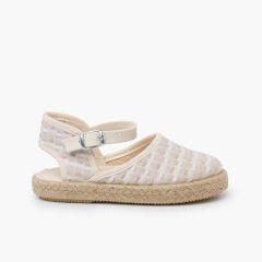 Espadrillas quadratini ricamati plumetis Beige