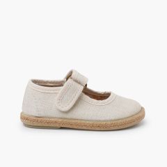 Ballerine con cinturino cotone biologico suola in juta Ecru