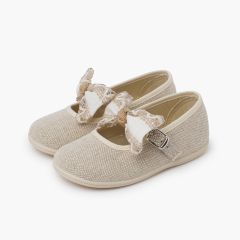 Ballerine con cinturino fiocco pizzo cerimonie Ecru