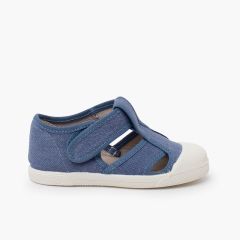 Sandali bambino tela eco punta in gomma Blu jeans