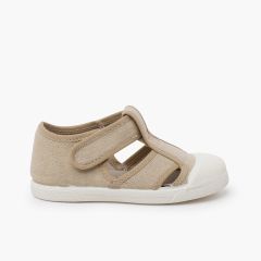 Sandali bambino tela eco punta in gomma Beige