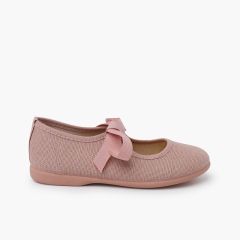Ballerine di lino chiusura fiocco grosgrain Rosa pallido