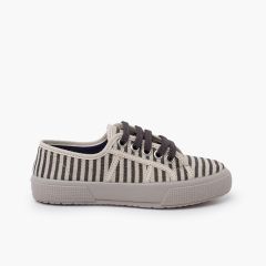 Scarpe sportive a righe suola larga Crudo y Gris