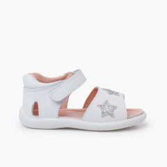 Sandali primi passi stelle glitterate Bianco