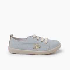 Scarpe sportive tela stella Blu e pelle oro