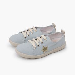 Scarpe sportive tela stella Blu e pelle oro