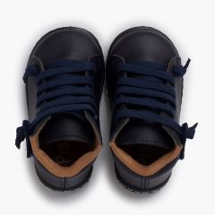Stivaletti pelle lavabile bambini lacci elastici Blu