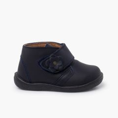 Stivaletti pelle lavabile bambina fiore Blu