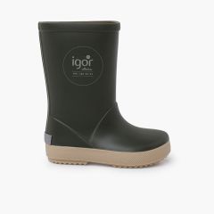 Stivali pioggia bambini suola beige Kaki