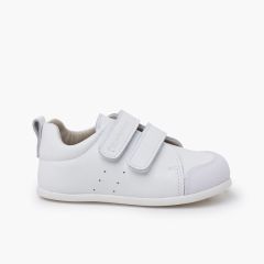 Sneakers morbide in pelle con doppia chiusura a strappo Bianco
