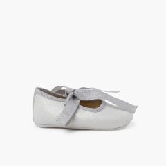 Scarpine neonato fiocco scintillante Argento