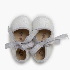 Scarpine neonato fiocco scintillante Argento