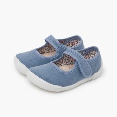 Ballerine con cinturino barefoot chiusura a strappo suola bianca Azzurro