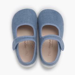 Ballerine con cinturino barefoot chiusura a strappo suola bianca Azzurro