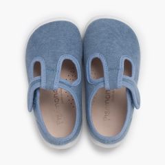 Scarpe occhio di bue barefoot chiusura a strappo suola bianca Azzurro