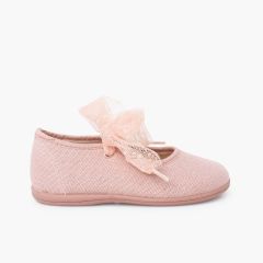 Ballerine lino nastro tulle a pois Rosa pallido