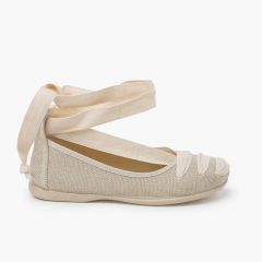 Ballerine goyesque in lino con nastri Ecru
