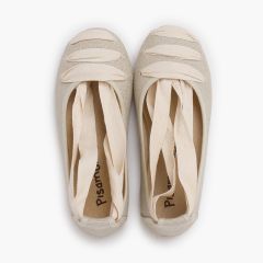 Ballerine goyesque in lino con nastri Ecru