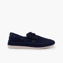 Scarpe da barca grandi dimensioni tela lavata Blu