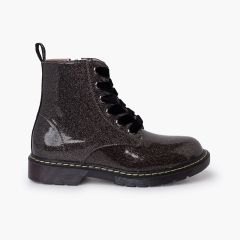 Stivali biker glitter lacci velluto Grigio
